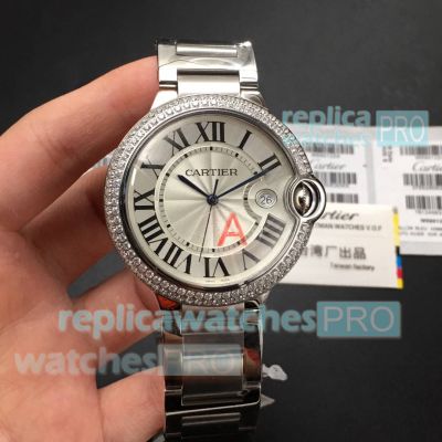 AAA replica Cartier Ballon Bleu Swiss quartz movement diamond bezel 42mm 